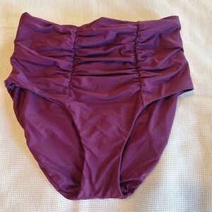 BECCA Ruched Vintage Cut High Waist Bikini Bottom Purple Size S